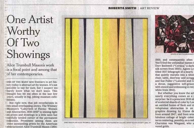 ATM-2022-Jan_07_NYtimes3 copy Scan of a newspaper article with an abstract painting within the article.
